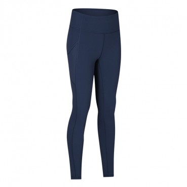 2021 Europe and the United States new side of the sidewall pocket naked yoga pants female high waist arm force slim sports nine pants autumn and winter