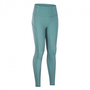 Spring and summer new non-T line sideline pocket yoga pants waist splink pocket skin-friendly hips tight nine pants women