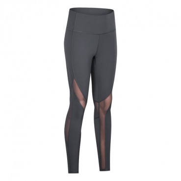 Spring and summer new stitching mesh grinding yoga pants high waist hip quick dry breathable sports nine pants female Europe