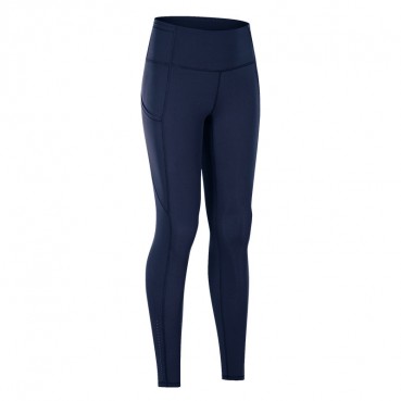 2021 spring and summer new yoga trousers female elastic double-sided grinding high waist pants splicing pocket sports running nine pants