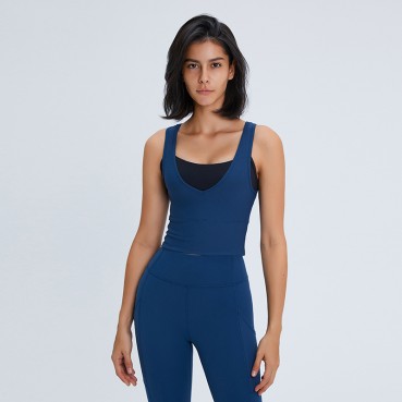2021 spring, summer new products, anti-two-wear yoga vest high-strength shockproof gathered thread wearing sports underwear