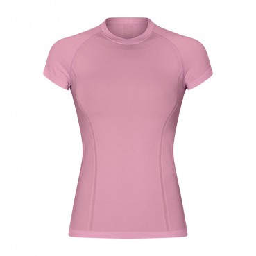 2021 spring and summer new round collar Slim solid color yoga short-sleeved female elastic quick dry fashion sports casual yoga
