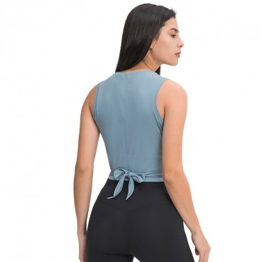 2021 spring and summer new product post-waist tape yoga vest solid color cross pre-moisture wicking fitness yoga clothing
