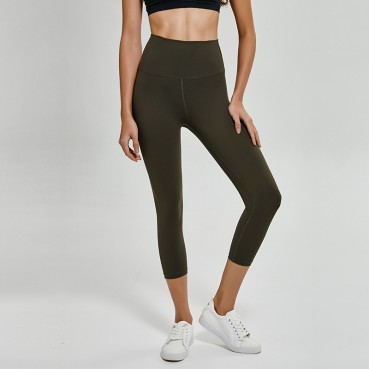 New double-sided grinding naked sports yoga seven pants women's hip running fitness trousers quick-dry elastic yoga pants