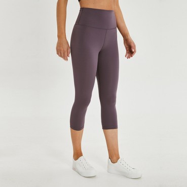New double-sided grinding naked sports yoga seven pants women's hip running fitness trousers quick-dry elastic yoga pants