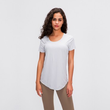 2021 new slim double-sided naked T-shirt female breathable high-elastic solid color wild running sports fitness yoga clothing