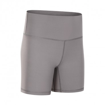 2021 European and American new solid color naked yoga shorts high waist hips tight stretch training sports hot pants women
