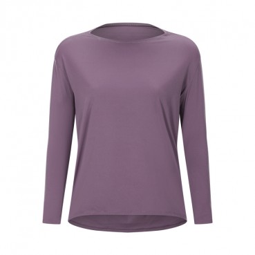 New double-sided naked bloating long sleeve female slim breathable simple European and American women training fitness yoga clothing
