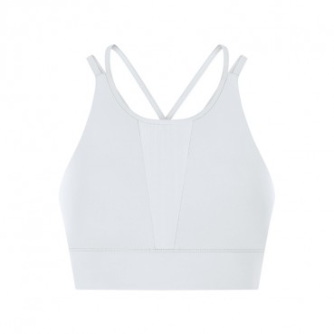 2021 spring and summer new front gear splicing mesh sports bra pull high round collar gathered anti-seismic sports lingerie