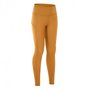 2021 spring and summer new yoga trousers female elastic double-sided grinding high waist pants splicing pocket sports running nine pants