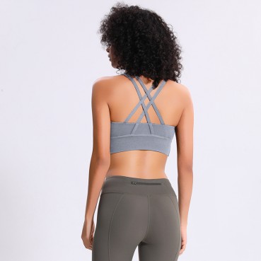 2021 spring and summer new classic shockproofing inner clothing female cross-like back gathered running yoga fitness bra