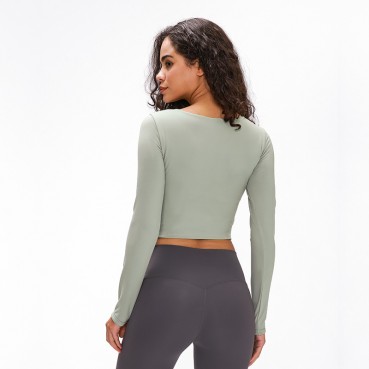 2021 Europe and the United States new with pleasure pad, long-sleeved T-shirt, half-cut short outdoor run, slim, yoga jacket