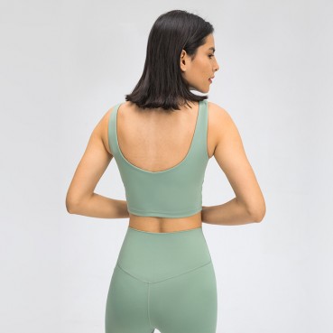 New solid color deep V-style back sports lupid female front piece intersection yoga fitness sports bra