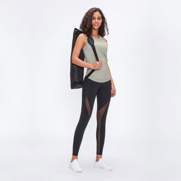 Spring and summer new stitching mesh grinding yoga pants high waist hip quick dry breathable sports nine pants female Europe