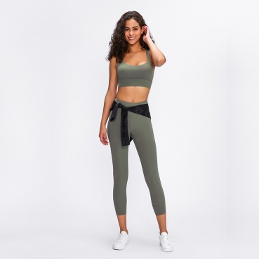 2021 spring and summer new sports tight seven pants women's high waist hip three-dimensional splicing line fitness yoga pants