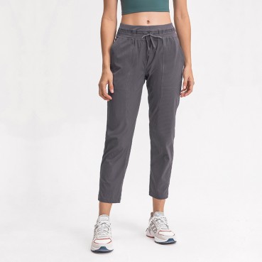 2021 Spring and Summer New Corruption Woven Casual Nine Pants Women's Loose Straight Sports Fitness Pocket Yoga Pants