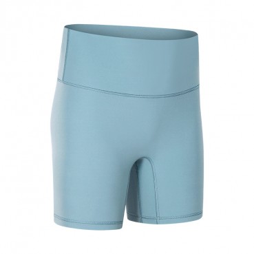 2021 spring and summer new non-T line solid color yoga shorts double-sided grinding fumed elastic sports fitness three pants