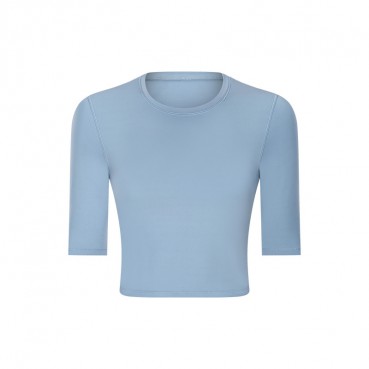 2021 spring and summer new product slim thin short sports fitness middle sleeves Europe and the United States simple solid color women yoga clothing