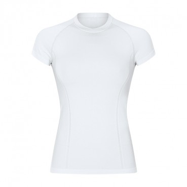 2021 spring and summer new round collar Slim solid color yoga short-sleeved female elastic quick dry fashion sports casual yoga