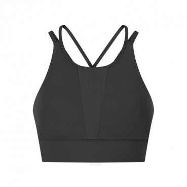 2021 spring and summer new front gear splicing mesh sports bra pull high round collar gathered anti-seismic sports lingerie