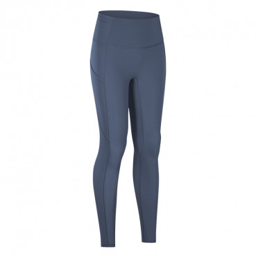 Spring and summer new non-T line sideline pocket yoga pants waist splink pocket skin-friendly hips tight nine pants women