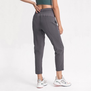 2021 Spring and Summer New Corruption Woven Casual Nine Pants Women's Loose Straight Sports Fitness Pocket Yoga Pants