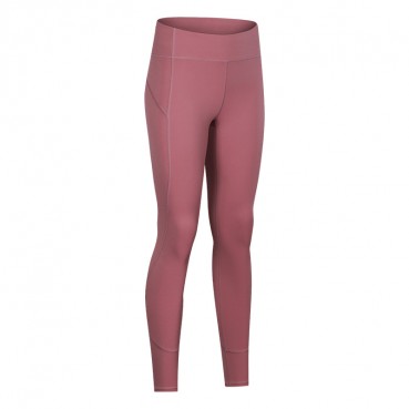 2021 Europe and the United States new yoga trousers female naked solid color stereo stitching hips sports fitness nine pants
