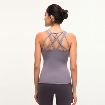 Autumn new long version of yoga vest female fast dry breathable fitness tops personalized multi-shoulder strap sports underwear