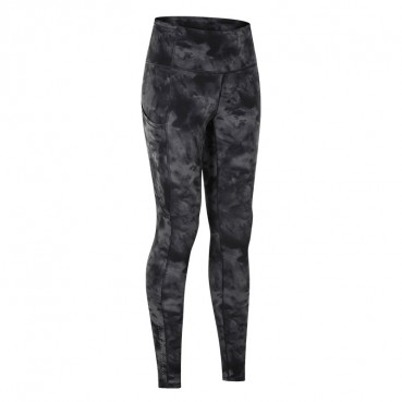 2021 spring and summer new yoga trousers female elastic double-sided grinding high waist pants splicing pocket sports running nine pants