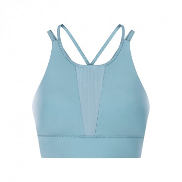2021 spring and summer new front gear splicing mesh sports bra pull high round collar gathered anti-seismic sports lingerie