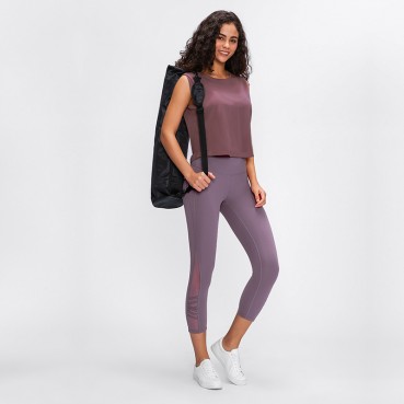 2021 Europe and the United States new personality mesh, yoga pants female high waist hip slim slimming sports seven pants