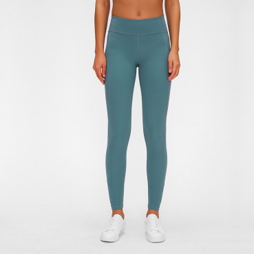2021 Europe and the United States new yoga trousers female naked solid color stereo stitching hips sports fitness nine pants