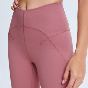 2021 spring and summer new front special features i line stitching yoga pants double-sided naked stretch slim pants nine pants
