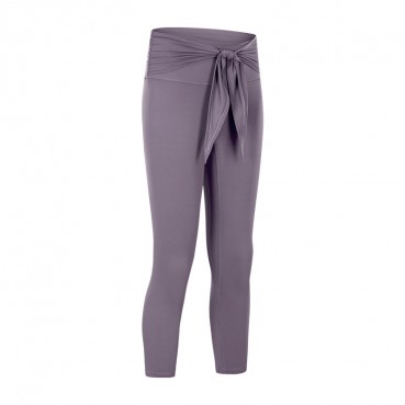 New front waist fashion straps sports seven pants women's skinny naked stretch Slim high elastic yoga pants Europe and the United States