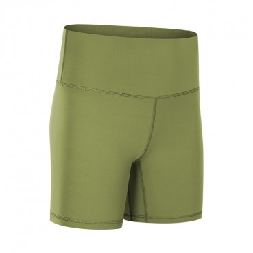 2021 European and American new solid color naked yoga shorts high waist hips tight stretch training sports hot pants women