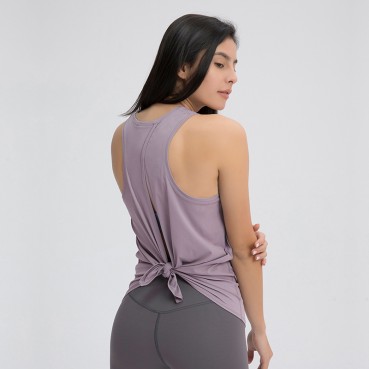2021 spring and summer new naked skin-friendly straps vest female bow beautiful back loose breathable running sports blouse