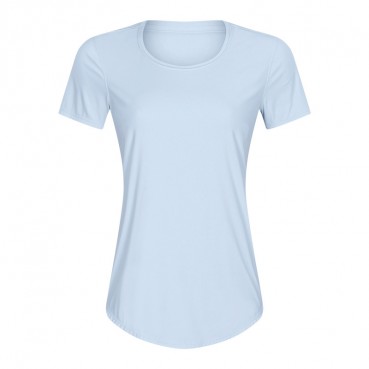 2021 new slim double-sided naked T-shirt female breathable high-elastic solid color wild running sports fitness yoga clothing