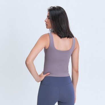 Europe and the United States new solid color simple belt chest mat yoga vest deep u beauty back run sports fitness jacket female spring and summer