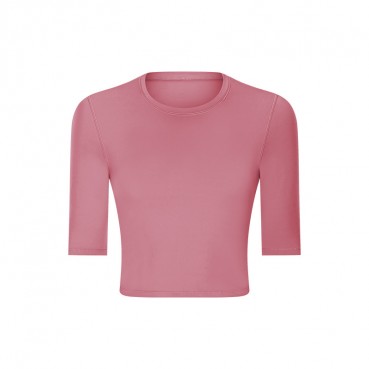 2021 spring and summer new product slim thin short sports fitness middle sleeves Europe and the United States simple solid color women yoga clothing