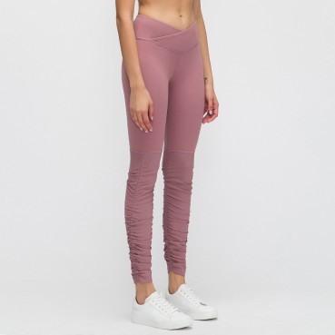 Autumn and winter new high waist yoga pants female personality cross waist slim fitness trousers foot thread pleated nine pants
