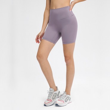 2021 spring and summer new non-T line solid color yoga shorts double-sided grinding fumed elastic sports fitness three pants