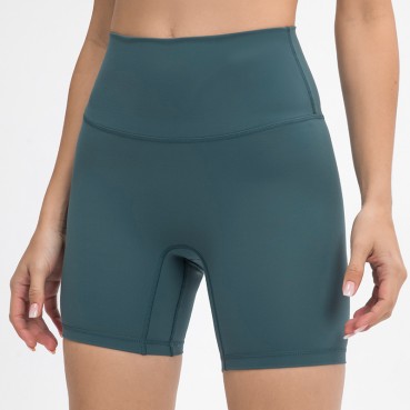 2021 spring and summer new non-T line solid color yoga shorts double-sided grinding fumed elastic sports fitness three pants