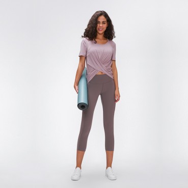 2021 spring and summer new 摆 交 短 short-sleeved female solid color casual sports accelerated breathable fitness yoga clothing