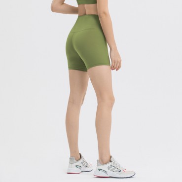 2021 European and American new solid color naked yoga shorts high waist hips tight stretch training sports hot pants women