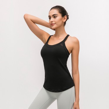 Autumn and winter new professional yoga vest female with chest pad hollow cross-like back speed dry breatha life fitness top