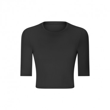 2021 spring and summer new product slim thin short sports fitness middle sleeves Europe and the United States simple solid color women yoga clothing