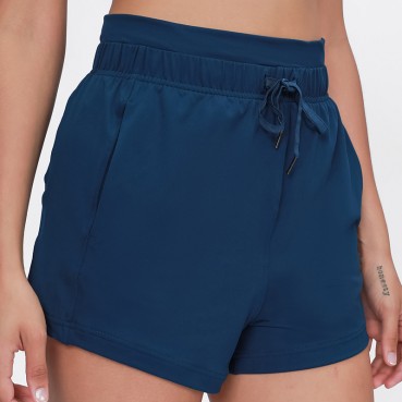 2021 spring and summer new lottron bundle waist yoga shorts female solid color pocket loose breathable sports three pants