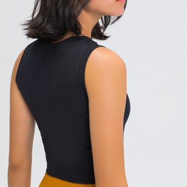 Autumn new pulley round neck short yoga vest gathered shockproof high strength reveals nozzle
