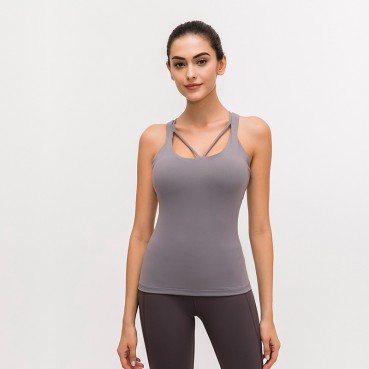 Autumn new long version of yoga vest female fast dry breathable fitness tops personalized multi-shoulder strap sports underwear