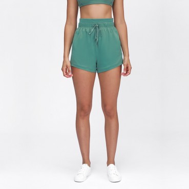 2021 spring and summer new lottron bundle waist yoga shorts female solid color pocket loose breathable sports three pants